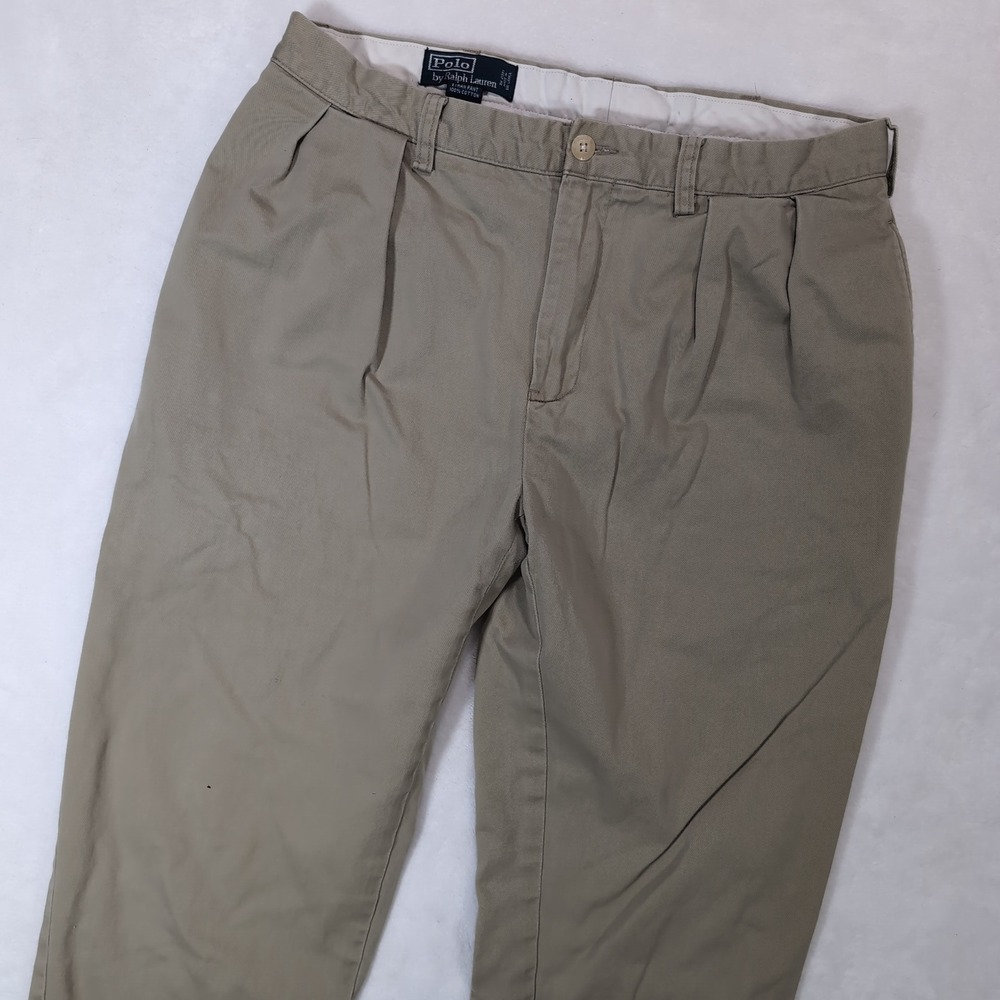 Polo Ralph Lauren Ethan Pant Men 34x34 Khaki Pleated Cotton Chino Vintage Y2k 90